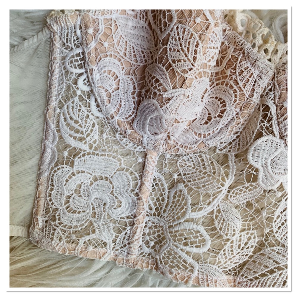 Victoria’s Secret Dream Angels Longline Corset Bra Floral Lace Ivory Size 34C - Picture 4 of 11